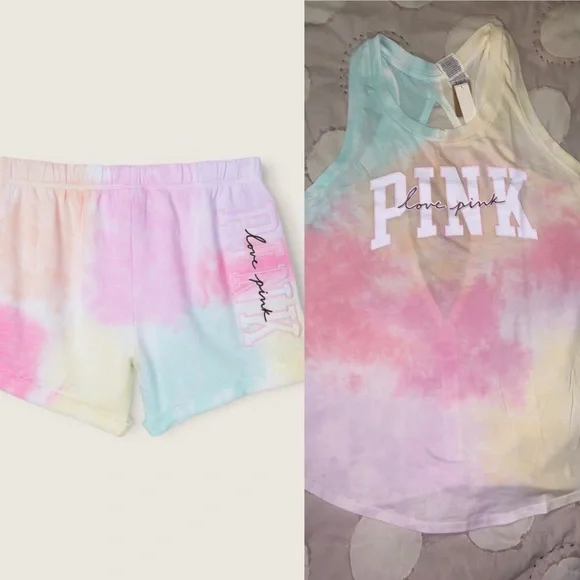 VS Pink Freya Tie Dye 2-Piece SET Tank Top & Matching Tie Dye Boyfriend Shorts - Picture 3 of 8